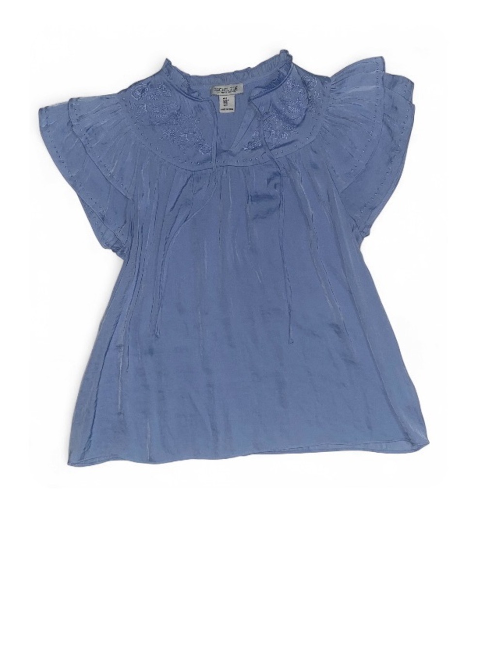 Rachel Zoe Light Blue Embroidered Flutter-Sleeve Blouse